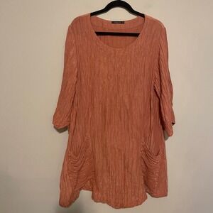 Grizas crinkle tunic dress M silk linen lagoon boho classic designer casual